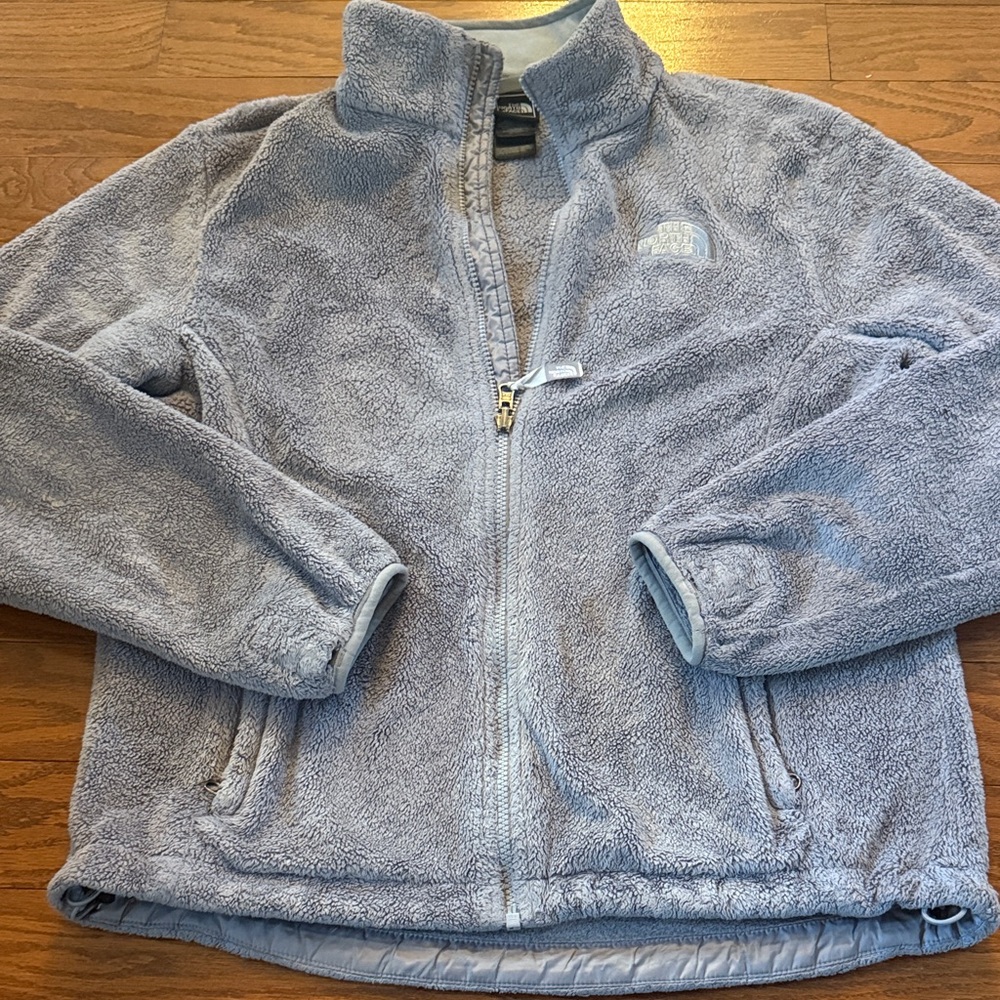 Gray fuzzy North Face zip up